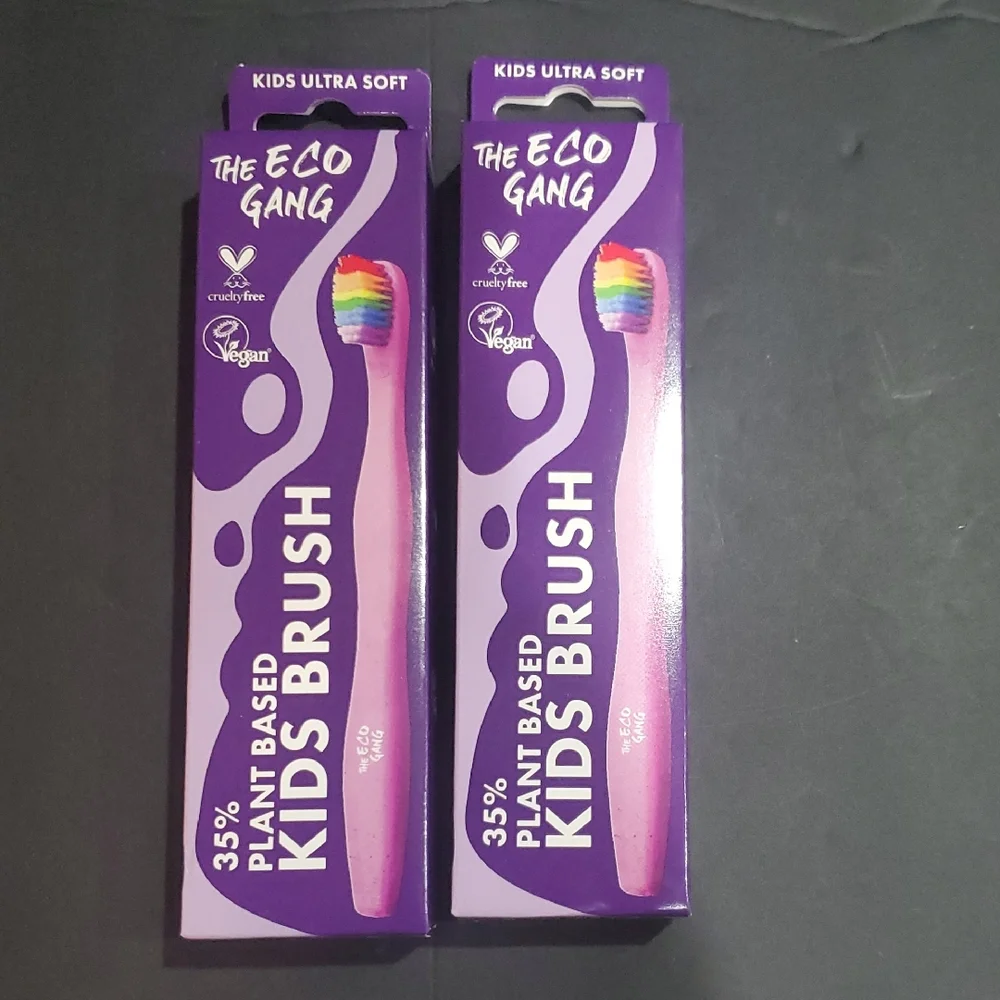 2pack The Eco Gang plant based‎ kids pink ultra soft toothbrush brand new